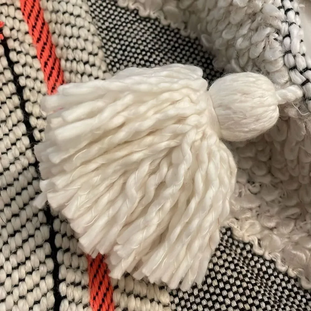 Anthropologie Edna Woven Texture Pillow Cover Tassel White Coral 18x18 in